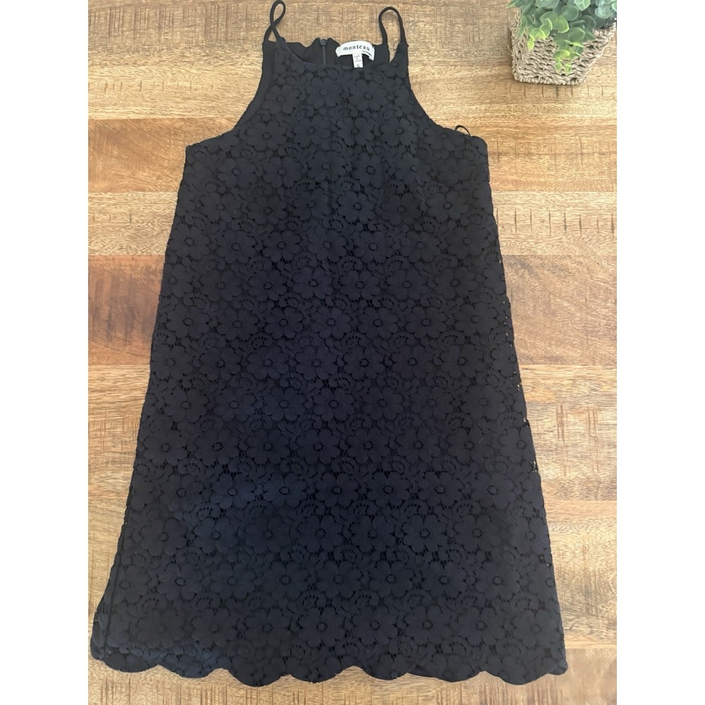 Monteau LA Girls Black Lace Dress Size Small (7/8) Sleeveless Floral Overlay